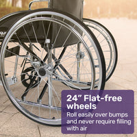 Equipmed Folding Manual Wheelchair Self Propelled, 24" Rear Wheels, Chrome Steel Frame, 46cm Wide Seat, 100kg Capacity, Park Brakes