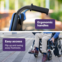 EQUIPMED Electric Wheelchair Folding, Long Range, Folding, Lithium Battery, 24" Light Rear Wheels, Matte Black/Blue