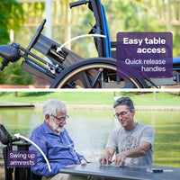 EQUIPMED Electric Wheelchair Folding, Long Range, Airline Approved, Lithium Battery, 24" Light Rear Wheels, Matte Black/Blue