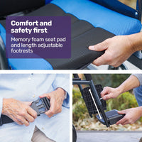 EQUIPMED Electric Wheelchair Folding, Long Range, Airline Approved, Lithium Battery, 24" Light Rear Wheels, Matte Black/Blue