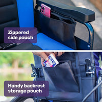 EQUIPMED Electric Wheelchair Folding, Long Range, Airline Approved, Lithium Battery, 24" Light Rear Wheels, Matte Black/Blue