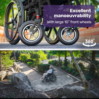 EQUIPMED Electric Wheelchair Folding, Long Range, Airline Approved, Lithium Battery, 24" Light Rear Wheels, Matte Black/Blue