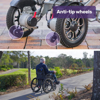 EQUIPMED Electric Wheelchair Folding, Long Range, Airline Approved, Lithium Battery, 24" Light Rear Wheels, Matte Black/Blue