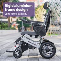 EQUIPMED Power Electric Wheelchair, Long Range, Airline Approved, Alloy, Remote Control, Lithium Battery, Black/Silver
