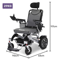 EQUIPMED Power Electric Wheelchair, Long Range, Airline Approved, Alloy, Remote Control, Lithium Battery, Black/Silver