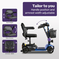 EQUIPMED FreeLite+ Mid-Sized Electric Foldable Mobility Scooter, Lithium Battery, Long Range and Easy Charging, Blue