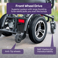 EQUIPMED Front Wheel Drive Power Electric Wheelchair, Up to 35km Range, Ultra-Comfortable, Safe Stable Non-Slip Anti-Roll Back Power Assist Chair