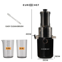 EUROCHEF Cold Press Slow Juicer Machine, Large Chute, 200W, Charcoal Grey