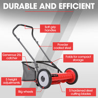 BAUMR-AG 400MX 16" Manual Reel Push Lawn Mower, w/ Catcher, 5 Height Settings