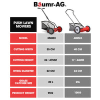 BAUMR-AG 400MX 16" Manual Reel Push Lawn Mower, w/ Catcher, 5 Height Settings