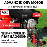 BAUMR-AG 18" 150cc Lawn Mower, 8 Heights, Steel Deck, Cup Holders, 4-Stroke Petrol Lawnmower - 730EX