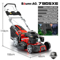 BAUMR-AG 18" 224cc Electric Start Self Propelled Lawn Mower, 7 Height, Steel Deck, 6HP, 4-Stroke Petrol Lawnmower - 790SXe