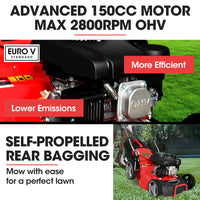 BAUMR-AG 18" 150cc Self Propelled Lawn Mower, 7 Height, Steel Deck, Cup Holders, 4-Stroke Petrol Lawnmower - 740SX