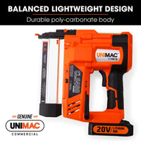 UNIMAC CLS400 20-50mm 16ga Finishing Nail Gun, Cordless 20V Lithium Nailer Kit