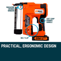 UNIMAC CLS500 15-50mm 18ga 2in1 Stapler/Brad Nail Gun, Cordless 20V Lithium Nailer