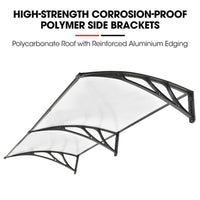SHADE SHIELD 2x1m Aluminium Exterior Awning, Black DIY External UV Rain Protection Clear Polycarbonate Canopy Cover