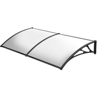 SHADE SHIELD 2x1m Aluminium Exterior Awning, Black DIY External UV Rain Protection Clear Polycarbonate Canopy Cover