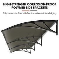 SHADE SHIELD 3x1m Aluminium Exterior Awning, Black DIY External UV Rain Protection Grey Tinted Polycarbonate Canopy Cover