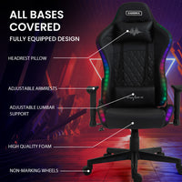 Overdrive Gaming Chair, with Bluetooth Speakers, RGB LED Lights, Reclining Game Armchair, Black