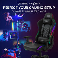 Overdrive Gaming Chair, with Bluetooth Speakers, RGB LED Lights, Reclining Game Armchair, Black