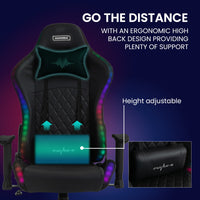 Overdrive Gaming Chair, with Bluetooth Speakers, RGB LED Lights, Reclining Game Armchair, Black