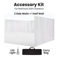 RED TRACK Accessory Pack for 3x3m White Gazebo, includes Walls, Carry Bag, Rechargeable USB Lamp