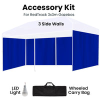 RED TRACK Accessory Pack for 6x3m Navy Blue Gazebo, includes Walls, Wheeled Carry Bag, Rechargeable USB Lamp