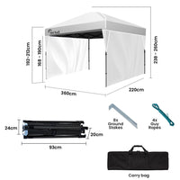 RED TRACK 3.6x2.2m Ultra Compact Folding Gazebo, Walls, Carry bag, Portable Outdoor Popup Marquee for Camping Beach, White