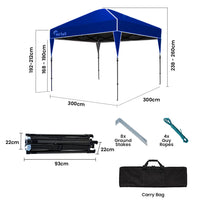 RED TRACK 3x3m Ultra Compact Folding Gazebo, Carry bag, Portable Outdoor Popup Marquee for Camping Beach, Navy Blue