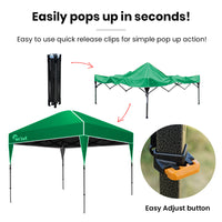 RED TRACK 3x3m Ultra Compact Folding Gazebo, Carry bag, Portable Outdoor Popup Marquee for Camping Beach, Green