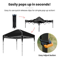 RED TRACK 3x3m Ultra Compact Folding Gazebo, Carry bag, Portable Outdoor Popup Marquee for Camping Beach, Black