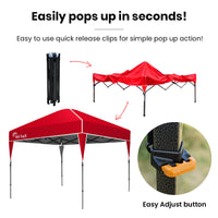 RED TRACK 3x3m Ultra Compact Folding Gazebo, Carry bag, Portable Outdoor Popup Marquee for Camping Beach, Red