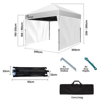RED TRACK 3x3m Ultra Compact Folding Gazebo, Walls, Carry bag, Portable Outdoor Popup Marquee for Camping Beach, White