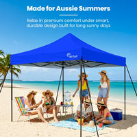 RED TRACK 3x3m Premium Pop Up Gazebo Marquee, Patented Steel Cable Canopy Support System, Wheeled Carry Bag, Side Walls, UV Block, Reinforced Frame, Blue