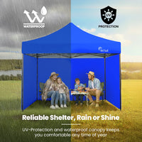 RED TRACK 3x3m Premium Pop Up Gazebo Marquee, Patented Steel Cable Canopy Support System, Wheeled Carry Bag, Side Walls, UV Block, Reinforced Frame, Blue