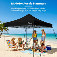 RED TRACK 3x3m Premium Pop Up Gazebo Marquee, Patented Steel Cable Canopy Support System, Wheeled Carry Bag, Side Walls, UV Block, Reinforced Frame, Black