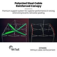 RED TRACK 3x3m Premium Pop Up Gazebo Marquee, Patented Steel Cable Canopy Support System, Wheeled Carry Bag, Side Walls, UV Block, Reinforced Frame, Black