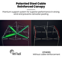 RED TRACK 3x3m Premium Pop Up Gazebo Marquee, Patented Steel Cable Canopy Support System, Wheeled Carry Bag, Side Walls, UV Block, Reinforced Frame, White