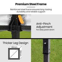 RED TRACK 3x3m Premium Pop Up Gazebo Marquee, Patented Steel Cable Canopy Support System, Wheeled Carry Bag, Side Walls, UV Block, Reinforced Frame, White