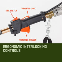 BAUMR-AG 65cc 7in1 Long Reach Garden Multi-tool, Pole Saw, Hedge & Line Trimmer, Brush Cutter, 12" Tree Trimming Pruning Chainsaw Bar, 2 Extension Shafts