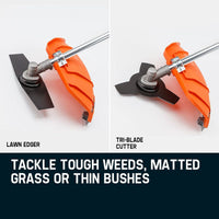 MTM 62cc 7in1 Brush Cutter Long Reach Garden Multi-Tool , Pole Trimmer, Hedge & Line Trimmer, 12" Tree Trimming Pruning, 2 Extension Shafts