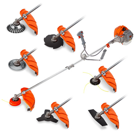 MTM 62cc 7in1 Brush Cutter Garden Multi-Tool , Pole Hedge & Line Trimmer, Bullhorn Handle, 12" Tree Trimming Pruning