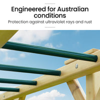 ROVO KIDS Ultimate Outdoor Monkey Bars Playset Frame, with Climbing Wall, Disc Swing, Rope Ladder