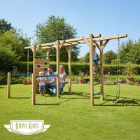 ROVO KIDS Ultimate Outdoor Monkey Bars Playset Frame, with Climbing Wall, Disc Swing, Rope Ladder