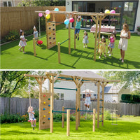 ROVO KIDS Ultimate Outdoor Monkey Bars Playset Frame, with Climbing Wall, Disc Swing, Rope Ladder