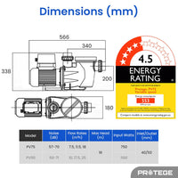 PROTEGE Variable Speed Pump, 1.0HP, 3 Speeds, Quiet, Economical, for Swimming Pool and Spa