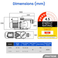 PROTEGE Variable Speed Pump, 1.0HP, 3 Speeds, Quiet, Economical, for Swimming Pool and Spa