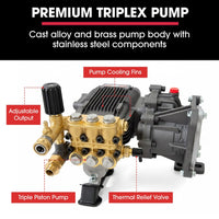 JET-USA Commercial Diesel High-Pressure Washer Cleaner, Electric Start 10hp 418cc, 15m Steel Braided Hose, Adjustable Triplex Pump - DX800