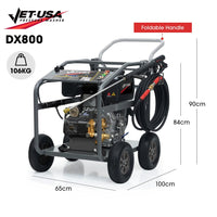 JET-USA Commercial Diesel High-Pressure Washer Cleaner, Electric Start 10hp 418cc, 15m Steel Braided Hose, Adjustable Triplex Pump - DX800