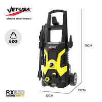 JET-USA RX530 Electric High Pressure Washer, 2400PSI 3 Nozzles, Brush Head Cleaner, Detergent Bottle